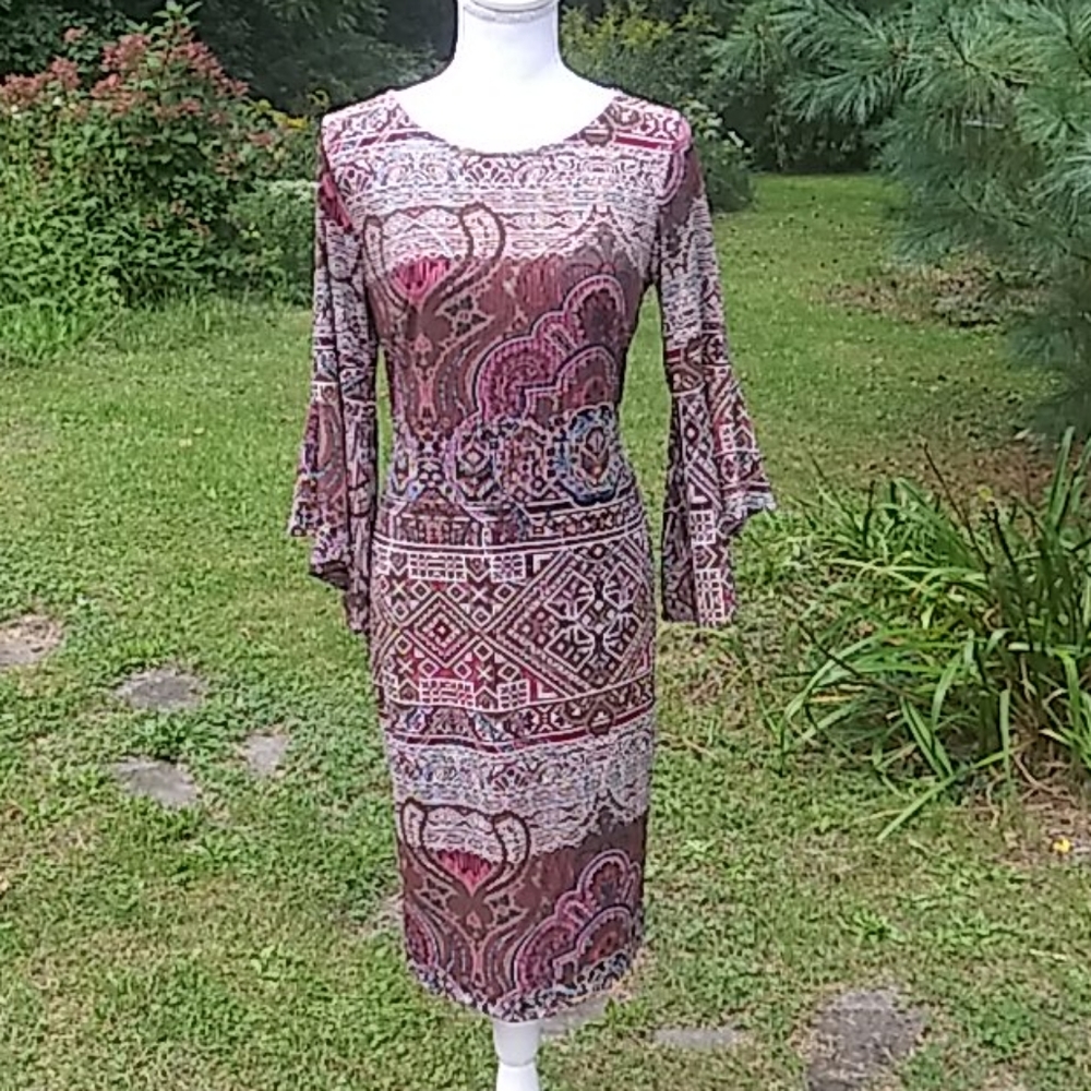 NEW Olivia Mathews Trumpet Sleeve Midi Dress